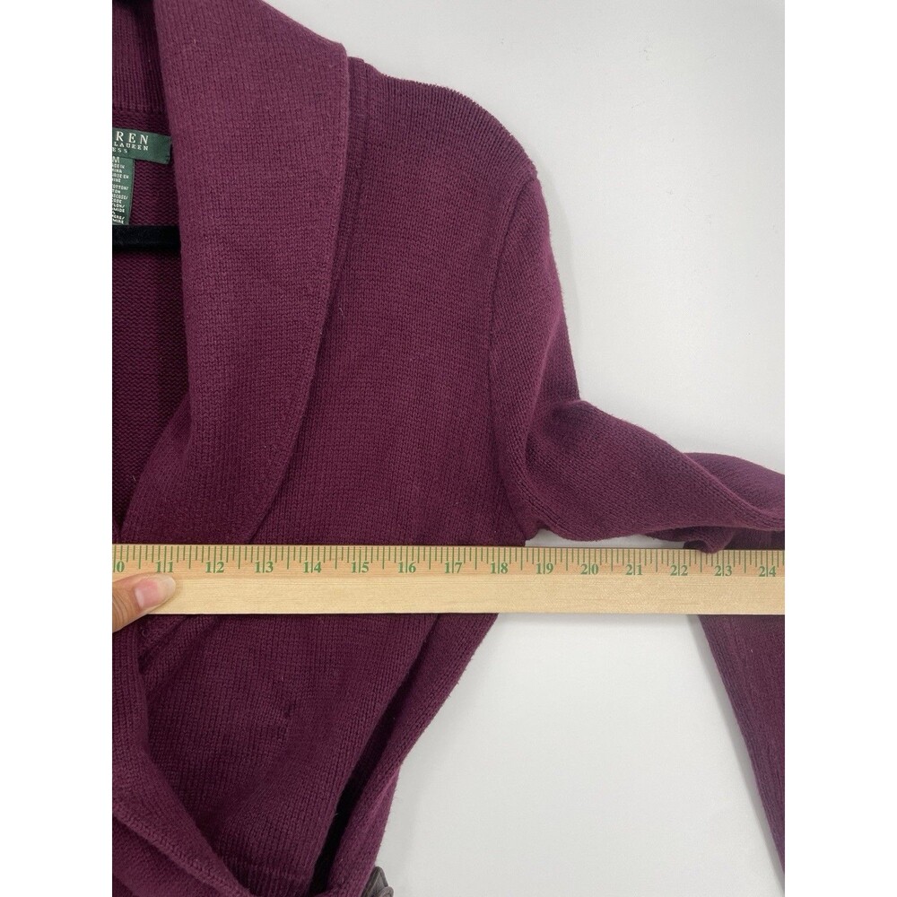 Lauren Ralph Lauren Burgundy Shawl Collar Sweater Wrap Dress Leather Buckle Knit - Picture 11 of 12
